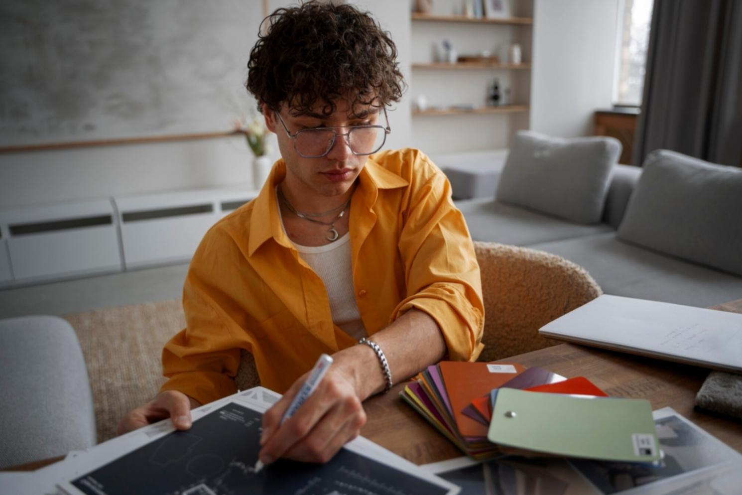 Financial planning workspace with budget documents and calculator